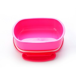 Recipiente de plástico para lunch color rosa destapado